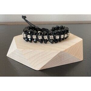 Sparkly Rhinestone And Comfy Adjustable Black Beaded Bracelet